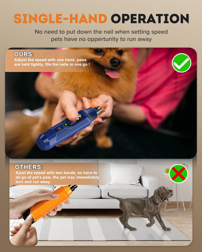 YABIFE 7-Speed Pet Nail Grinder with Light – Heavy Duty, Whisper Quiet Nail Trimmer for Dogs, Cats, Birds & Small Animals – Single-Handed Operation Dark Blue - PawsPlanet Australia