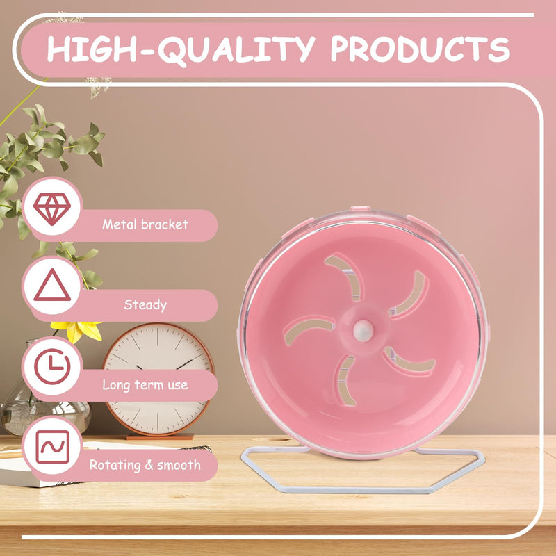 Pink 8.4" Silent Hamster Wheel with Height-Adjustable Stand, Quiet Spinning Hamster Exercise Wheels, Small Animal Chinchilla Running Toys Cage Accessories for Gerbils Mice Rats (Pink) Pink - PawsPlanet Australia
