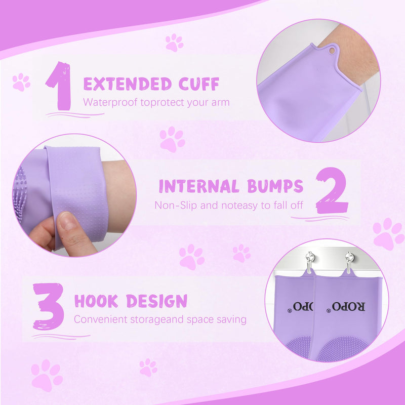 ROPO silicone gloves for pet grooming, multi-functional gloves for pet hair shedding, bathing, and massage (Purple) Purple - PawsPlanet Australia