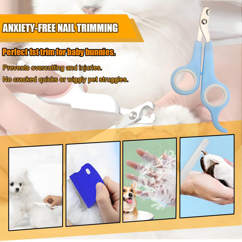 Rabbit Grooming Kit – Bunny Grooming Kit with Shedding Brush, Nail Clippers & Comb – Small Animal Grooming Supplies for Rabbits, Guinea Pigs, Hamsters, Ferrets - Small Pet Shedding & Care (Blue) Blue - PawsPlanet Australia