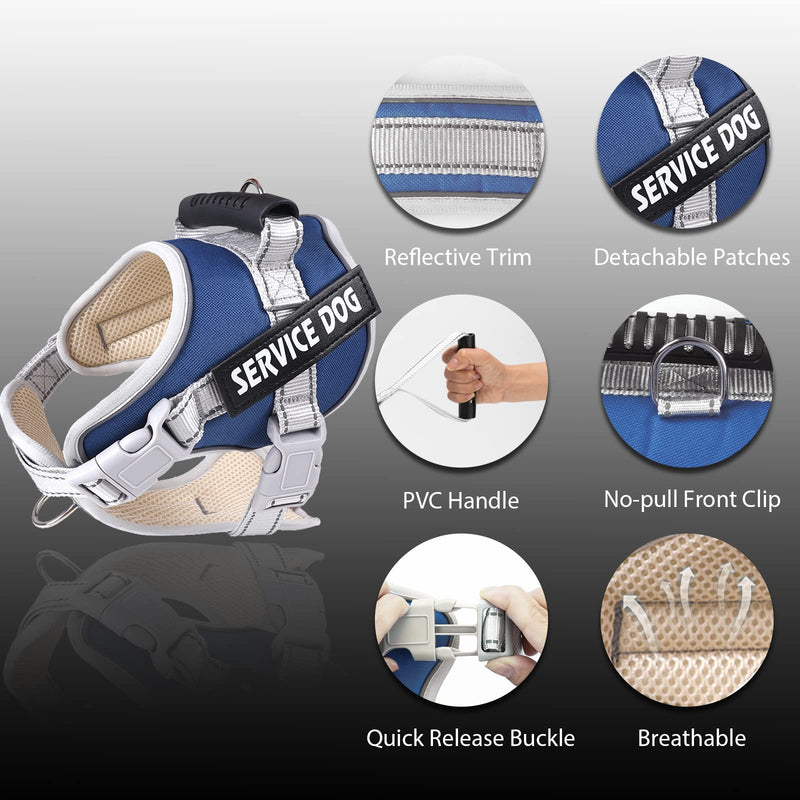 Service Dog Vest Harness, No Pull in Trainning Dog Harnesses with Handle & 5ft Dog Leash, Adjustable and Reflective No Chock for Small Medum Large Pets Walking and Running(Dark Blue, XL) X-Large Dark Blue - PawsPlanet Australia
