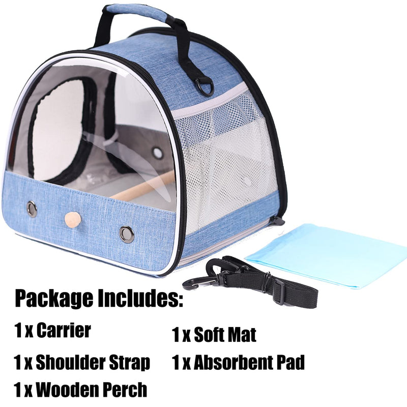 Small Bird Travel Carrier, Portable Bird Travel Carrier for Parakeet, Parrot, Budgie, Guinea Pig, Bearded Dragon Reptile Carrier for Hiking Vet Visit Bicycle Ride (Blue) Blue Clear Window - PawsPlanet Australia