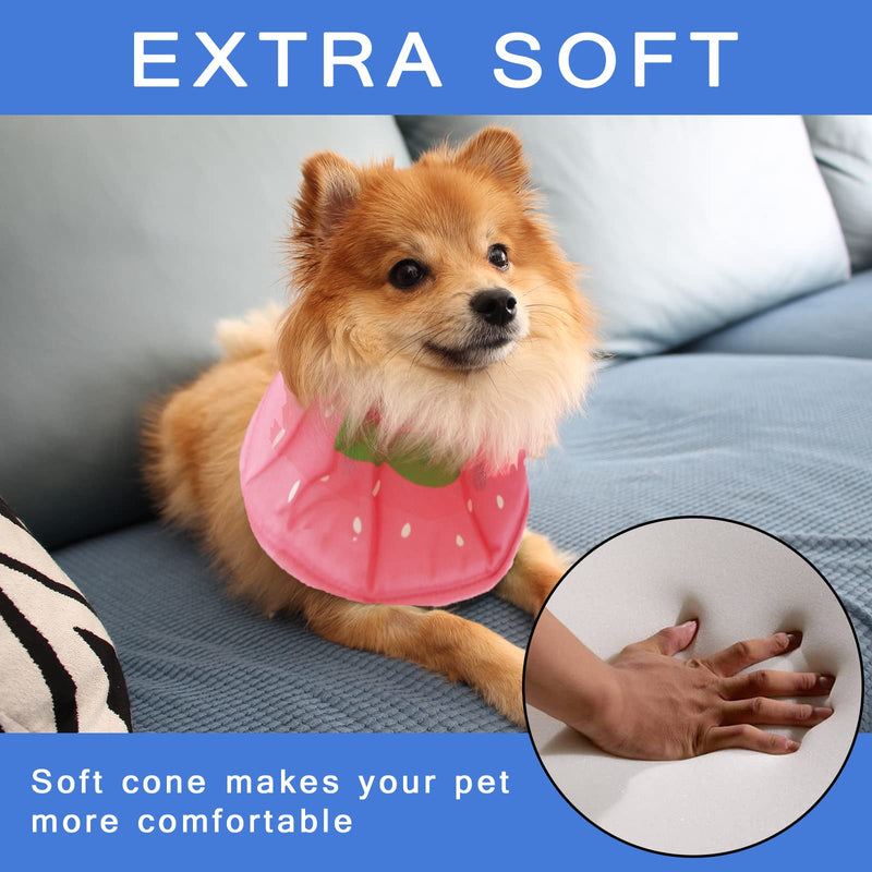 Soft Dog Cone, Lightweight Elizabethan Collar for Dogs, Adjustable Soft Cones for Dogs/Cats to Stop Licking After Surgery, Cute Strawberry Cone of Shame Alternatives for Pets(Large) Large (Neck:10.5-13.5'' Medium Dog) - PawsPlanet Australia
