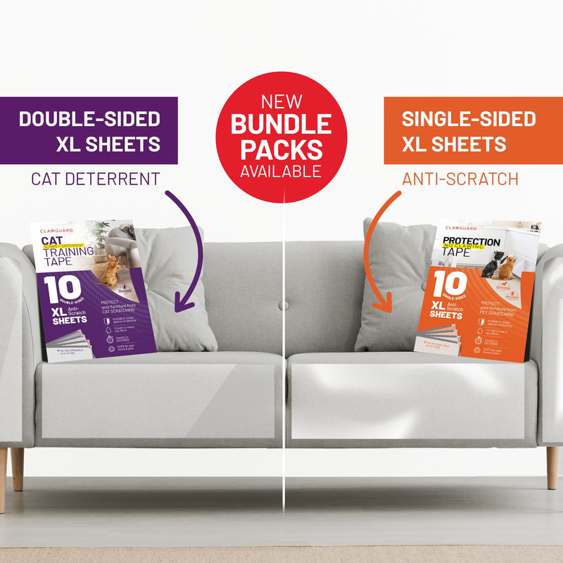 CLAWGUARD Bundle Pack – Dog Scratch Protection Tape Single-Sided 10 Pack Sheets and Cat Training Tape Anti Scratch Deterrent Double-Sided 10 Pack Sheets. Dog & Cat Furniture Protector Pack - PawsPlanet Australia