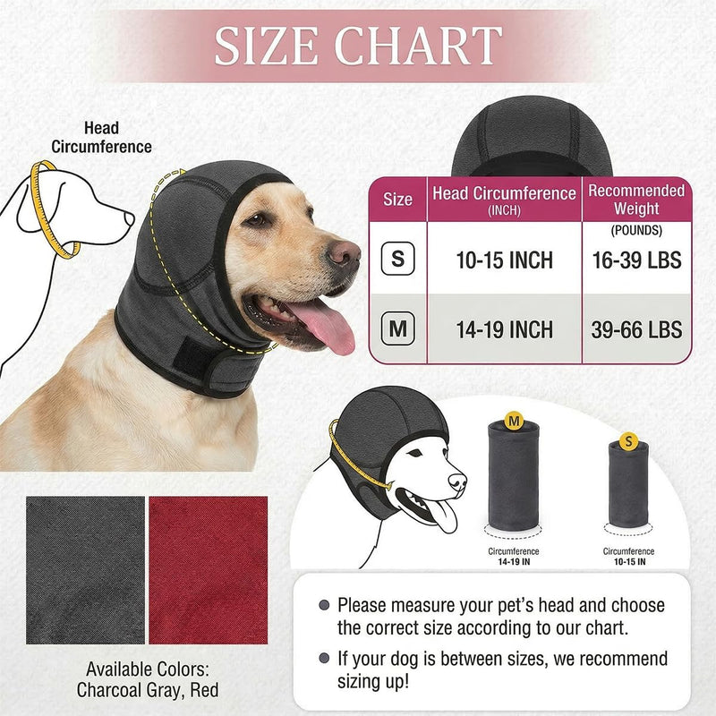 Dog Ear Covers for Noise Protection, Reusable Water Resistant Wraps for Bathing, Swimming & Grooming, Adjustable Ear Muffs for Large Dogs, Happy Tail Protector & Shower Cap(Grey-S) Grey S