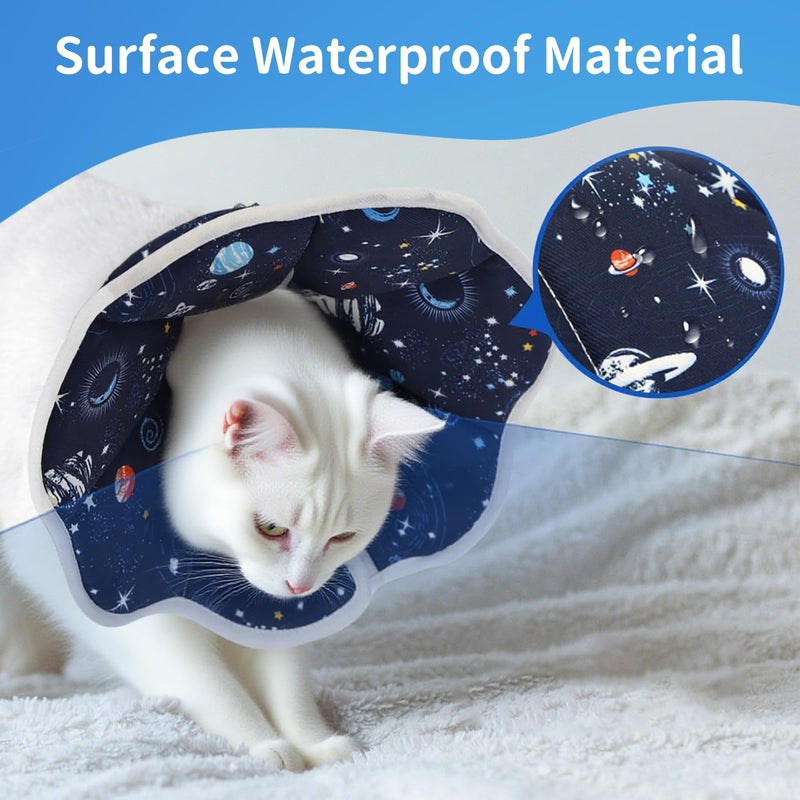 Soft Cat Cone Collar Planet Print (Size S), Adjustable Recovery Collar for Cats & Kittens, Comfortable Donut to Stop Licking Scratching Wounds After Surgery, Fits Neck 13-25cm