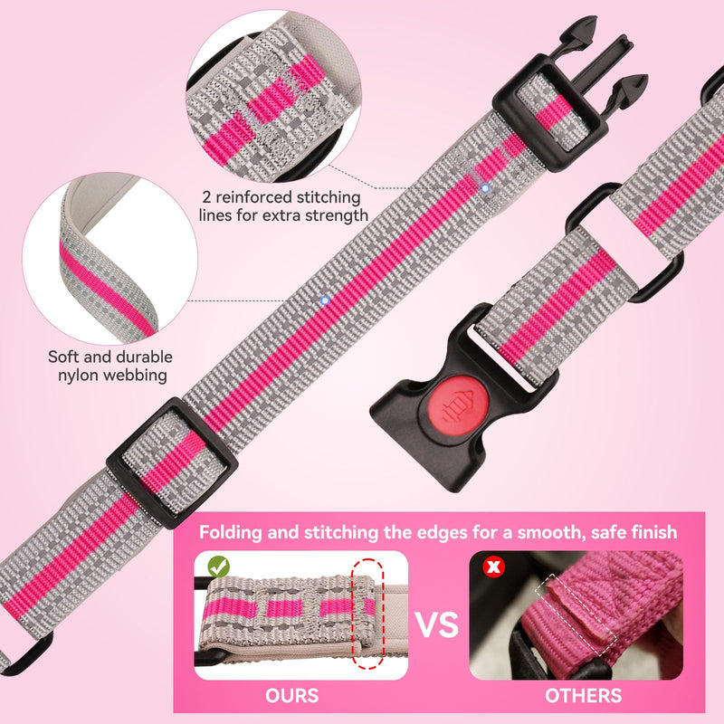 Martingale Collar for Dogs,Soft Neoprene Padded Reflective Martingale Collar and Leash Set Safety Buckle Nylon Martingale Collar for Puppy(Hotpink&XS) XS Hotpink - PawsPlanet Australia