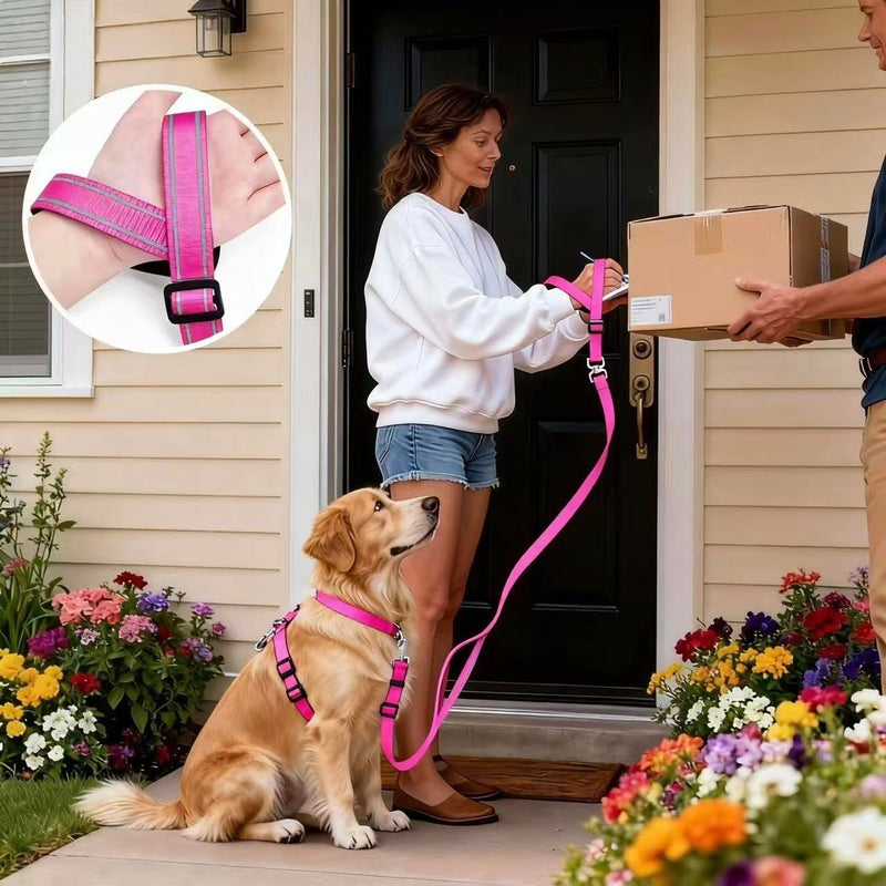 Hands-Free Dog Leash, Heavy Duty No-Pull Training Lead w/Anti-Tangle, Double Padded Traffic Handles Adjustable 5-5.6FT & Reflective Thread for Medium Large Dogs for Running/Walking Pink Pink (Included Traffic Handle) 5-5.6ft(Width 1") - PawsPlanet Australia
