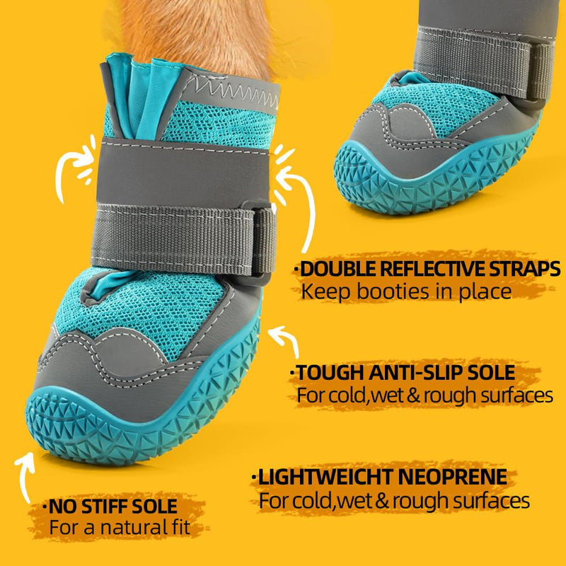 Dog Boots for Large Dogs, Medium Dog Boots & Paw Protectors for Hardwood Floors, Outdoor Dog Booties for Hot Pavement Winter Snow Hiking, Dog Shoes with Reflective Strips Blue Width 2.55 inch