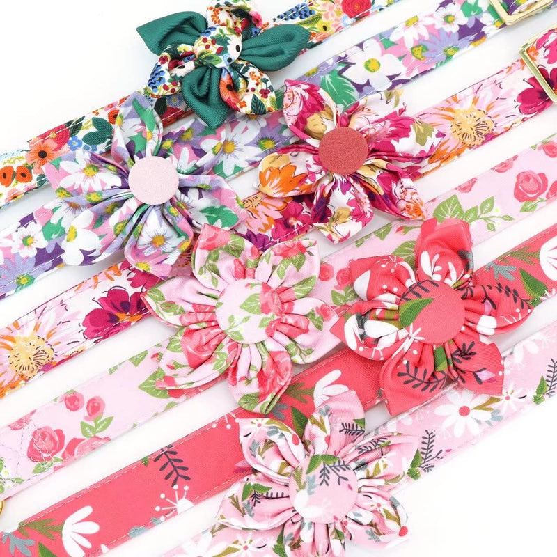 Beirui Cute Girl Dog Collars for Small Medium Large Dogs, Multiple Floral Patterns Female Pet Dog Collars with Flower for Wedding Holiday S Green-2 - PawsPlanet Australia