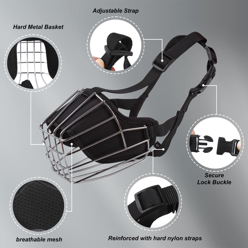 Dog Muzzle Metal Basket for Casaro, Labrador Retriever, Alaskan Malamute, Caucasian Shepherd, Saint Bernard, Bernese Mountain Adjustable Nylon Straps Secure Wire Mask for Biting Chewing Barking (L) L - PawsPlanet Australia