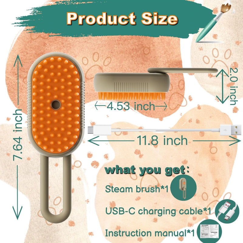 Steam Cat Cordless 3-in-1 Silicone Massaging Grooming Brush With Built-in Lithium Battery, Removes Static and Flying Pet Hair for Cats and Dogs (Beige) Beige - PawsPlanet Australia