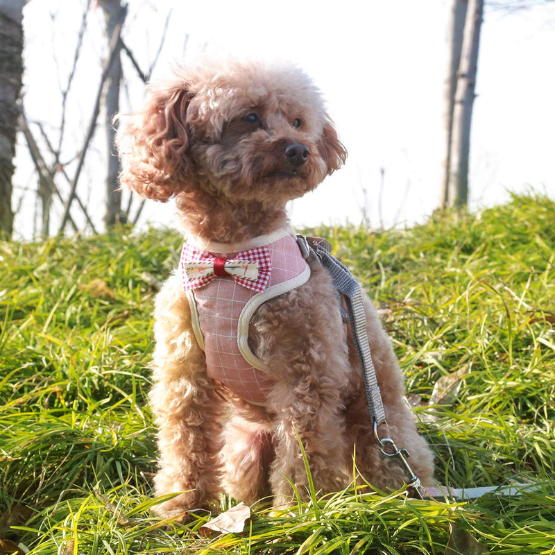 voopet Puppy Harness Easy to Put On & Take Off Step in Dog Harness, Puppy Soft Padded Mesh Front Vest with Leash, Adjustable Pets No-Pull Walking Harness with Cute Bows for Small Dogs and Cats Medium (2 Piece Set) Pink Plaid - PawsPlanet Australia