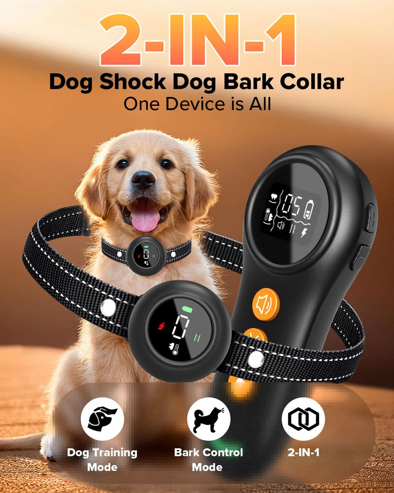 XDX 2-in-1 Dog Shock Collar & Bark Collar – 3300FT Dog Training Collar with Remote, Automatic Anti-Barking, 5 Adjustable Sensitivity Levels, IP67 Waterproof E-Collar for Small Medium Large Dogs Black