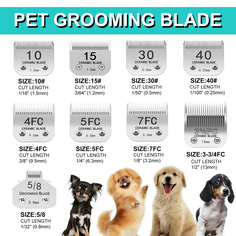 Docal Detachable Clipper Ceramic Blades 4FC/5FC/7FC Silver, Dog Grooming Clipper Replacement Blades Compatible with KM Series Clippers, Most A5, Size-4FC/5FC/7FC, Cut Length 3.2mm to 9.5mm, 3 Packs 4FC+5FC+7FC - PawsPlanet Australia