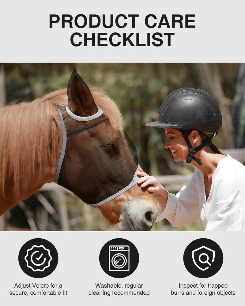 Hilltown Fly Mask for Horse with Ears - Teslin Mesh, 3D Eye Space, Forelock Opening, UV Protection, Adjustable Fit for Pasture, Grazing & Stable - Full, Grey