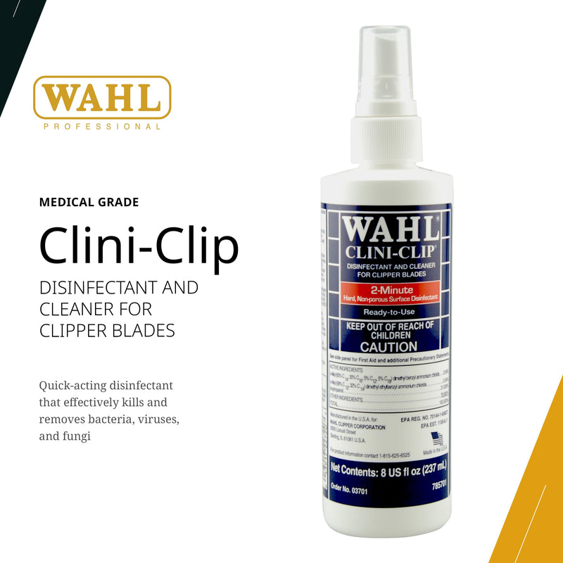 Wahl Professional Clini-Clip Spray, Fast-Acting Cleaner and Lubricant for Clipper Blades, Purifies Grooming Tools, Reduces Friction and Heat, 8 Fl Oz