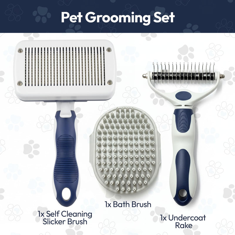 BPG Pet Grooming Tools for Dogs & Cats- 3 Piece Dog Grooming Kit, Slicker Brush, Bath Brush and Undercoat Rake- Non-Slip Easy to Use Deshedding Tools for All Coat Types Slicker Brush/ Bath Brush/ Undercoat Rake - PawsPlanet Australia