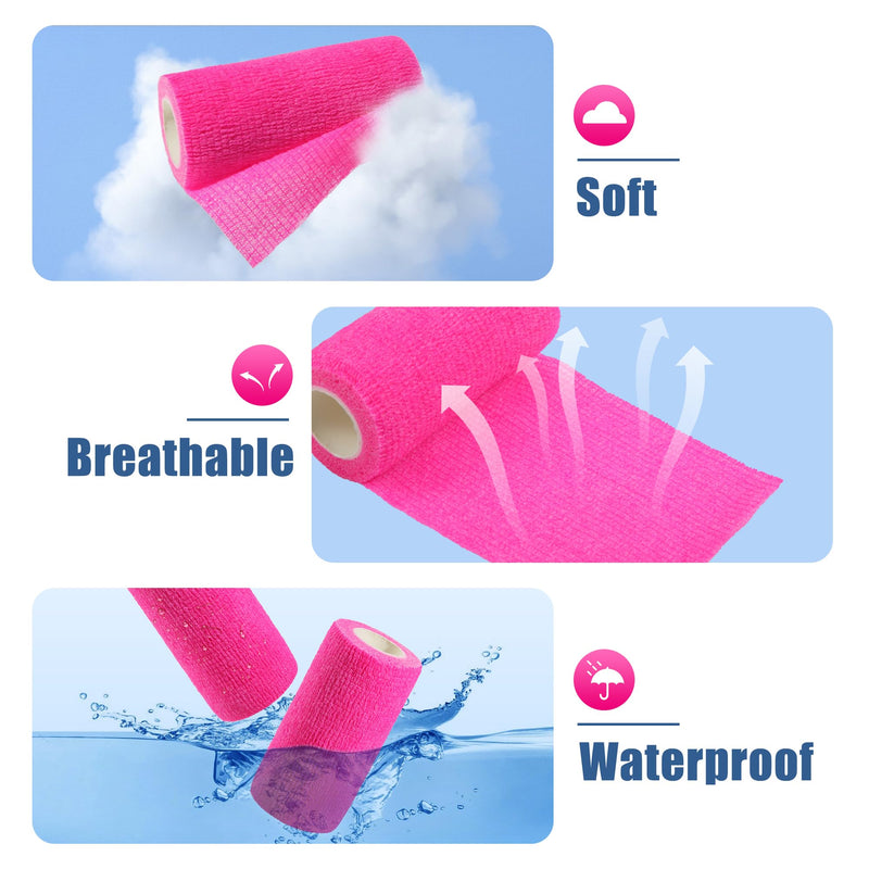 Vet Wrap - Self Adhesive Bandage Wrap Cohesive 4 Inch 5 Yards,Self Adherent Athletic Bandages for Horse Dogs Cat Pet Animals Hot Pink 6 Rolls - PawsPlanet Australia