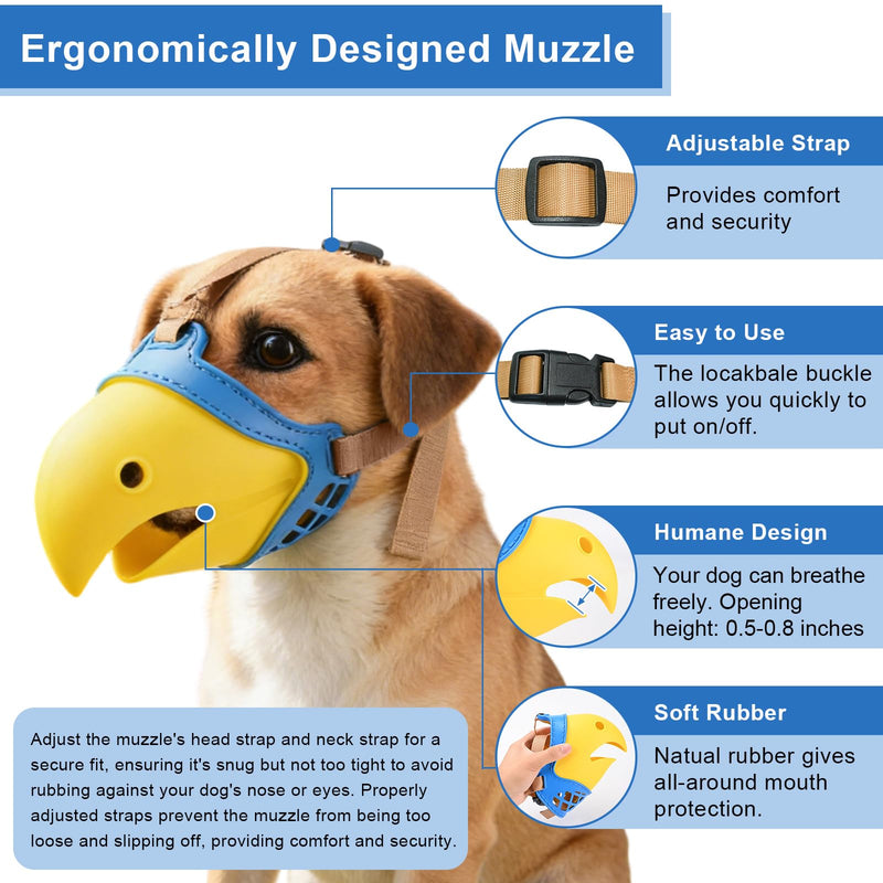 Dog Muzzle for Large & Medium Sized Dogs, Bite Proof & Anti Licking - Soft TPR Safety Muzzle with Adjustable Hawk-Beak Design for Walking, Grooming, Vet Visits, Gentle and Breathable Yellow-blue L - PawsPlanet Australia