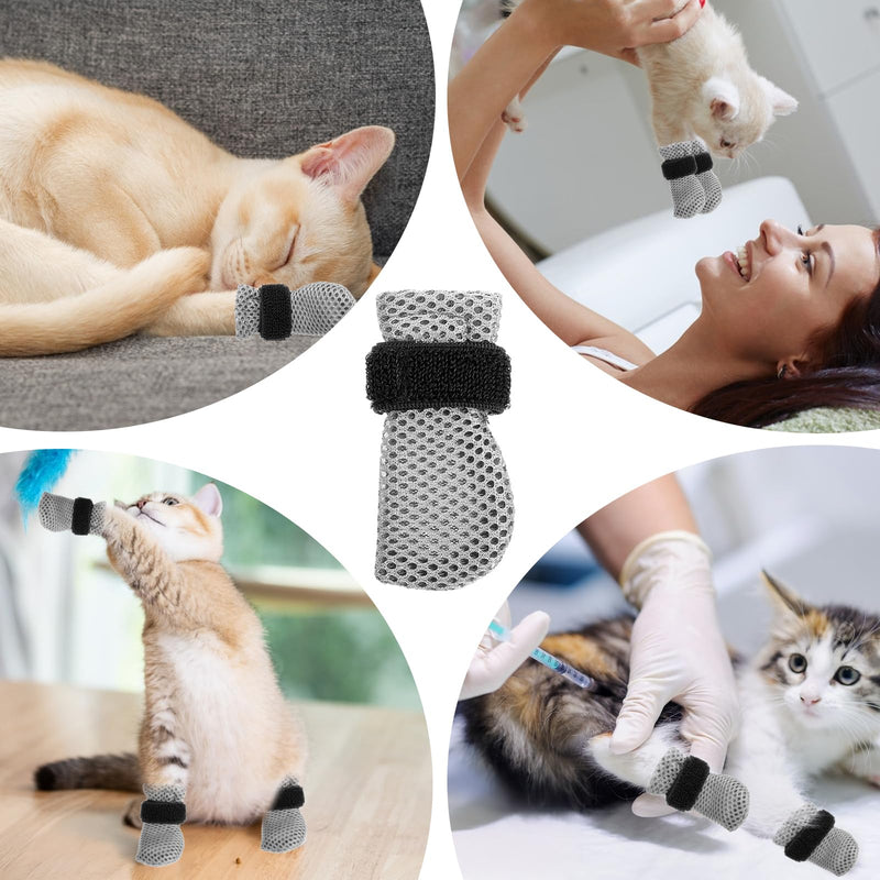 4 Pcs Cat Boots Anti Scratch Mittens Gloves Adjustable Cat Claw Protectors Foot Covers Mesh Breathable Cats Shoes to Prevent Scratching for Pet Bathing Feeding Cutting Nail Trimming - PawsPlanet Australia