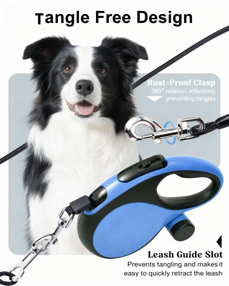 26FT Heavy Duty Retractable Dog Leash for Large Dogs Up to 110lbs,Chew Proof Nylon,360° Tangle-Free,One-Hand Brake Lock,Anti-Slip Grip,Extendable Leash with Poop Bag Holder (Blue) Blue Large - 26 ft