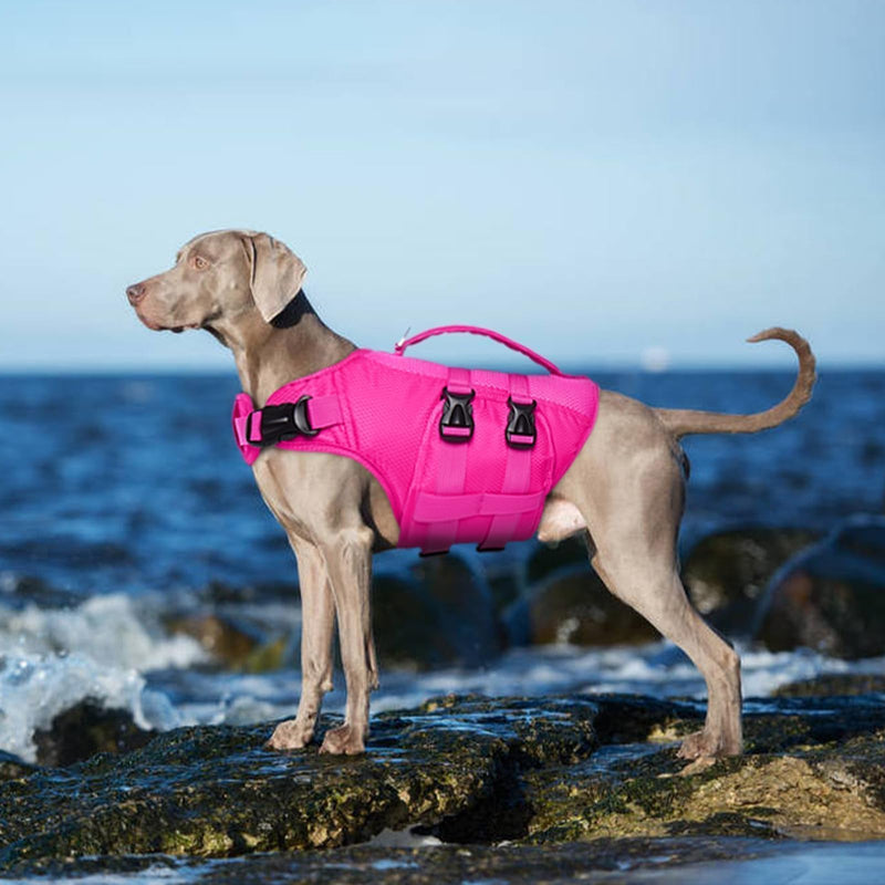 Kuoser Dog Life Jacket XL, High Flotation Doggie Life Vest for Swimming Boating, Reflective Swimming Vest Pet Water Preserver with Rescue Handle XL (Chest Girth:25.9-33.4'') 2#RoseRed - PawsPlanet Australia