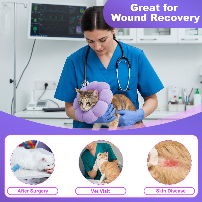 Cat Cone Collar Comfy Flower Style Elizabeth Collar Soft Waterproof Cat Recovery Collars Stop Licking Scratching After Surgery Cute Adjustable Lightweight Kitten Collars for Cats Kittens Small Dogs Purple