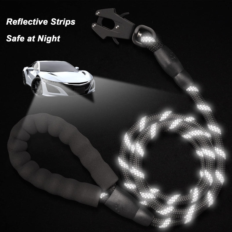 2/4/5/6FT Dog Leash, Heavy Duty Dog Rope Leash, Reflective Nylon Pet Leash with Aluminum Quick Release/Locking Tactical Frog Clip for Small Medium and Large Dogs 1/2'' x 5 FT (18~120 lbs.) Black - PawsPlanet Australia