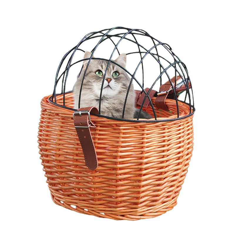 Wicker Bike Basket for Small Dogs Cats Pet Carrier Front Basket with Wire Mesh Cover (Honey Color) Honey color - PawsPlanet Australia