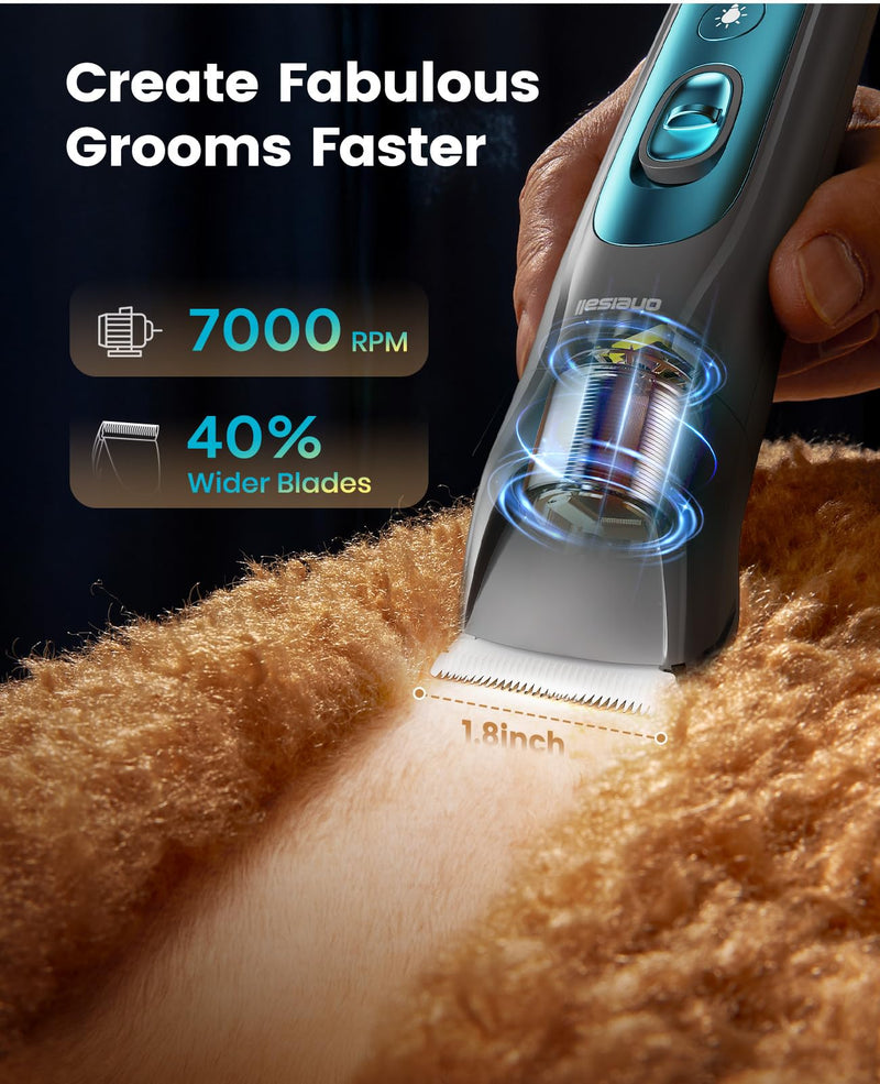 oneisall Dog Grooming Clippers & Paw Trimmer Kit 2-in-1,Pet Shaver with LED Light, Quiet Design for Dogs Cats,Cordless Dog Clippers for Full-Body Grooming and Safe Paw Care Blue 2-in-1