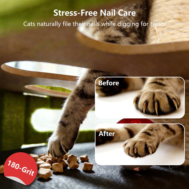 Cat Nail File Enrichment Box with Scratching Post, Sandpaper Scratcher Base, Interactive Cat Scratch Puzzle Box with Rotating Teaser & Bell Balls for Indoor Cats