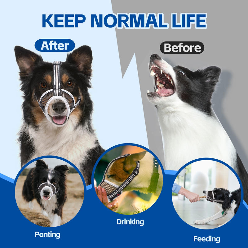 Dog Muzzle,Soft Mesh Breathable Muzzle, Air Mesh Dog Muzzle with Reflective & Adjustable Strap for for Biting Chewing Grooming,Allow Panting Drinking,Dog Muzzle for Medium (M, Black) - PawsPlanet Australia