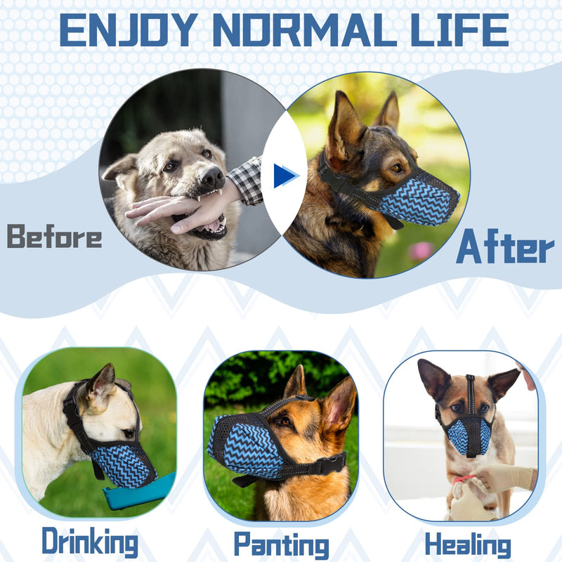 Dog Muzzle, Air Mesh Breathable Muzzle for Medium Large Sized Dogs to Anti & Prevent Biting Barking Chewing, Soft Basket Muzzle for German Shepherd Dog with Reflective & Adjustable Strap(Blue-L - PawsPlanet Australia