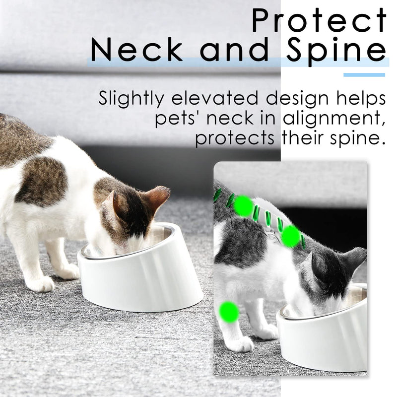 Super Design Mess Free 15° Slanted Bowl for Dogs and Cats, Tilted Angle Bulldog Bowl Dog Feeder, Non-Skid & Non-Spill, Easier to Reach Food S/0.5 Cup White - PawsPlanet Australia