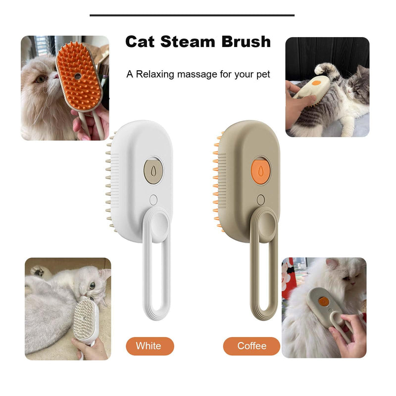 Cat Grooming Brush, 3 In1 Pet Spray Hair Comb Silicone Massage Brush Rechargeable Steam Comb Foldable Handle Spray Steam Brush Sheds Loose Hair Removing Pet Hair Tangled Cleaning Comb for Cats Dogs Coffee - PawsPlanet Australia