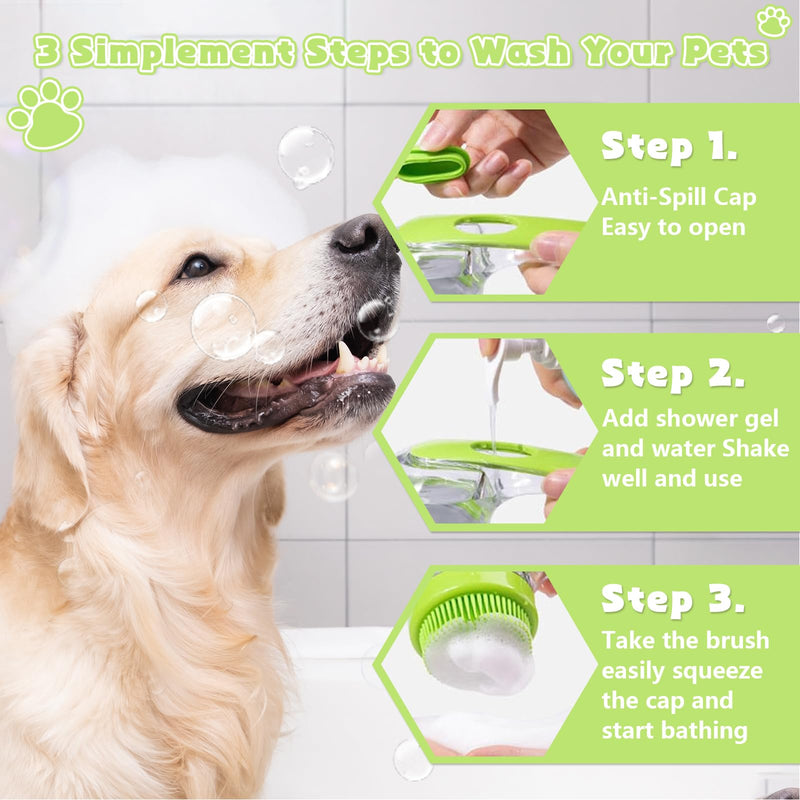 4Pcs Dog Bath Brush Set, Comfortable Long Handle Soft Grooming Brushes With Grooming Gloves Washing Gloves and Massage Brush and Finger Toothbrush, Perfect for Long Short Haired Dogs Cats Pet - PawsPlanet Australia