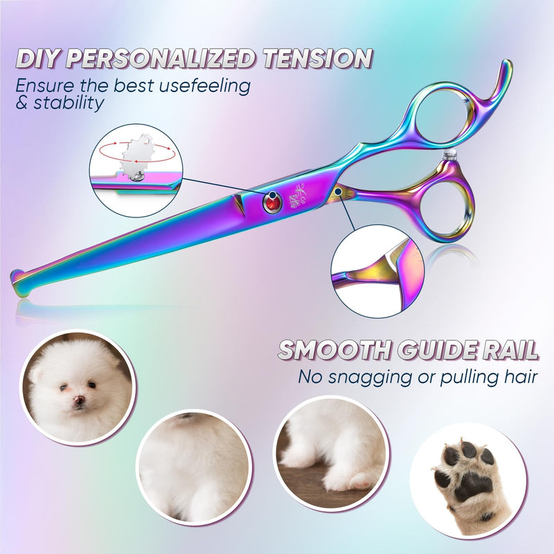 7" Straight Dog Grooming Scissors Rainbow, Grooming Shears with Offset Handle for Medium to Large Dogs, Stainless Steel 440C Shears for Novice and Professional Groomers, Sharp and Safe Straight scissors - PawsPlanet Australia
