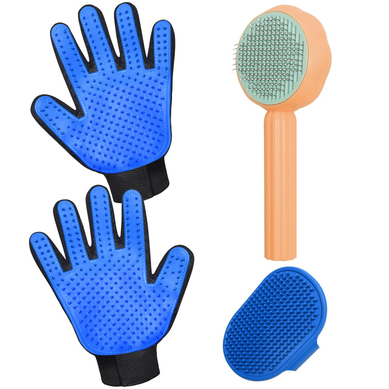 GJEASE Cat Grooming Glove Brush,Self-Cleaning Slicker Pet Brush for Short and Long Haired Pets,Dog Bath Brush for Shedding and Grooming,Removes Loose Hair and Tangles,Promote Circulation Flower-Orange - PawsPlanet Australia