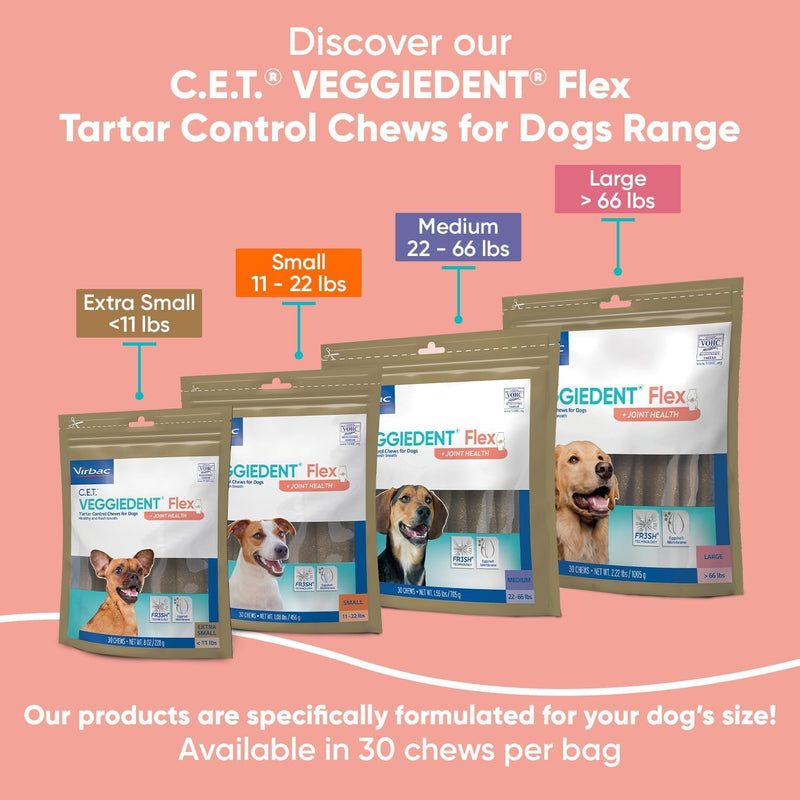 Virbac C.E.T.® VEGGIEDENT® Flex Tartar Control Chews for Dogs - Multifunctional to Support Joint Health, VOHC Approved - Small 11-22lbs - PawsPlanet Australia