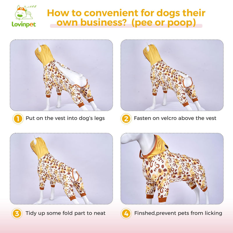 LovinPet Dog Recovery Suit for Large Medium Dogs - Dog's Bodysuit Wound Protective Surgical,E-Collar Alternative Recovery Snugly Suit for Abdominal Wounds After Surgery Anti-Licking,Tiger,Yellow,M Brown collar/Yellow - PawsPlanet Australia