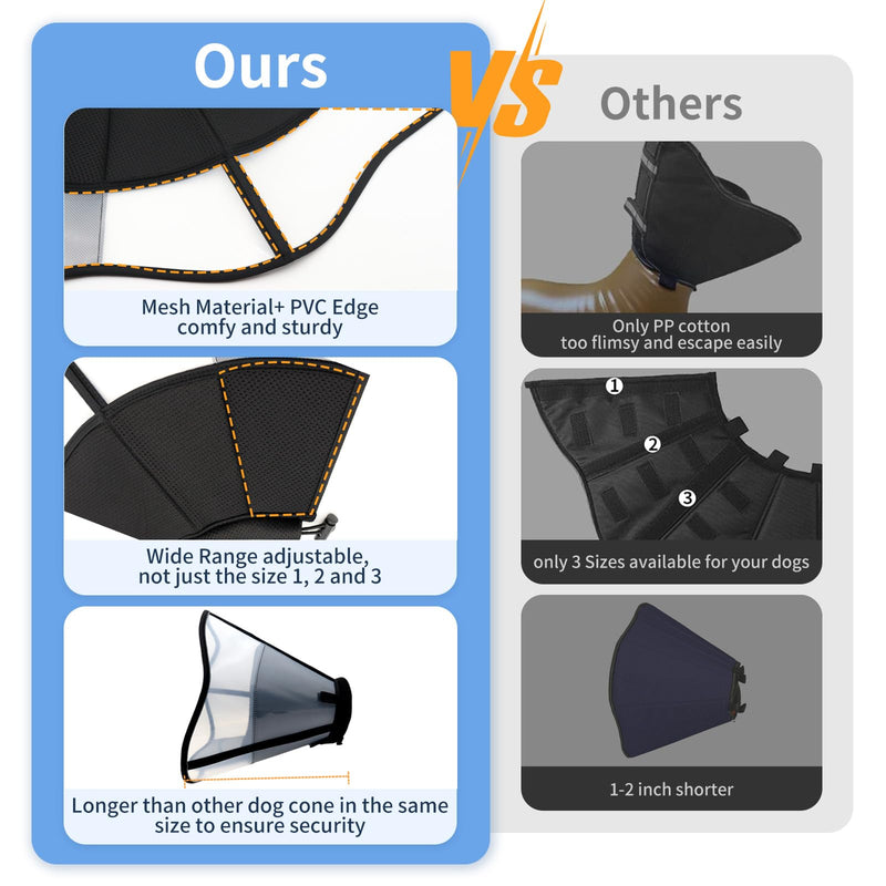 WinWeal Soft Dog Cone for Large Medium Dogs After Surgery – Adjustable Transparent Recovery Collar, Breathable Elizabethan E-Collar for Wound Healing & Anti-Licking (L, Black) L (Neck: 15.4-17.3")