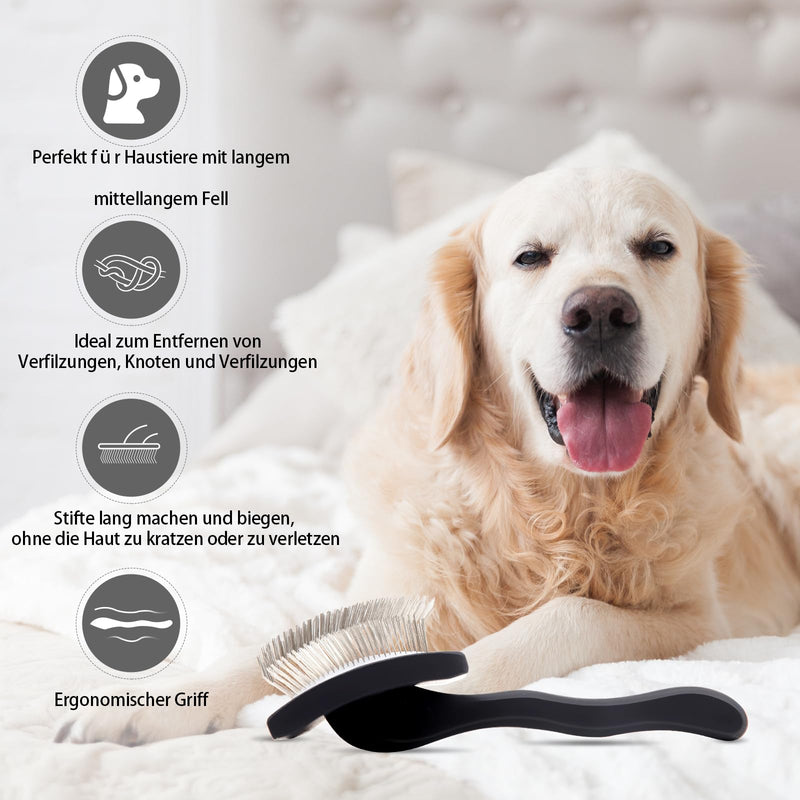Dog Slicker Brush for Shedding and Grooming Medium or Long Haired Cats, Extra Long & Soft Pin Slicker Brush for Removes Loose Hair, Tangles, Knots, Undercoat, Free Pet Comb, Large Black - PawsPlanet Australia