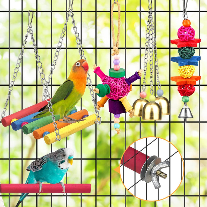 Bird Toys for Conures with Colorful Ladder Hammock Bird Cage Accerious Bird Perch Stand Chewing Toys Hanging Bell for Parrot Parakeet Cockatiel Lovebirds - PawsPlanet Australia