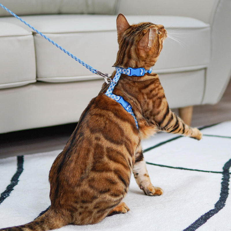 azuza Cat Harness and Leash Set for Safe Walking and Travel, Escape Proof Cat Harness, Lightweight Soft and Comfortable, Adjustable Kitten Harness for Small Medium Large Cats, Blue Plaid Neck Girth: 7"-10", Chest Girth: 10"-17" 3#Blue Plaid