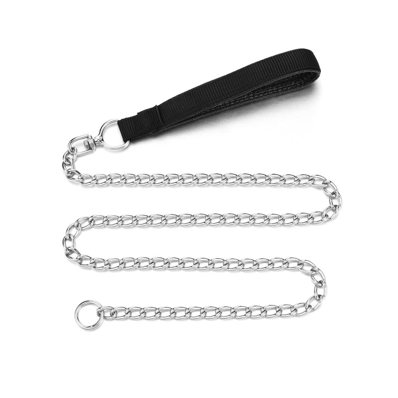 Metal Dog Leash, Integrated Dog Collar and Leash, Chew Proof Dog Chain Leash with P Chain Slip, Heavy Duty Sturdy Pet Dog Leash with Padded Handle for Large Medium Dogs 4’/3.0mm Black Handle with P Chain Slip - PawsPlanet Australia