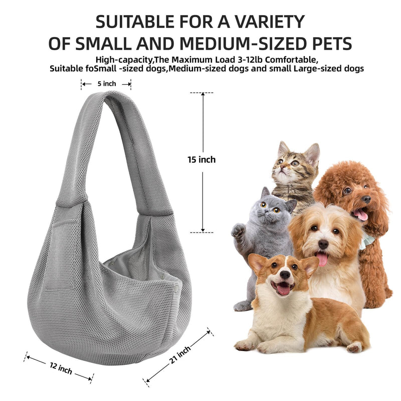Dog Carrier Sling - Ultra Breathable Reversible Puppy Carrier Purse with Storage Pocket, Travel Safety Harness, Hand-Free Dog Sling Carrier for Carry Small Dogs and Cats, Dog and Cat Harness(Gray) Gray - PawsPlanet Australia