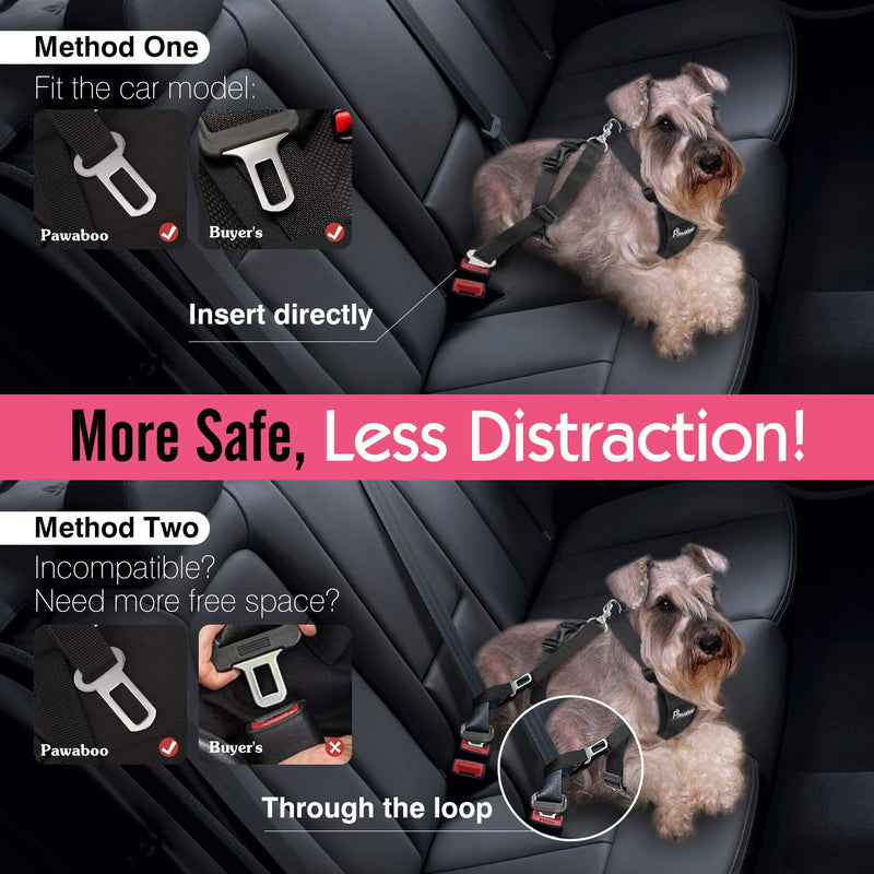 Pawaboo Adjustable Dog Safety Vest Harness with Seatbelt, Dog Seat Belt Harness for Car with Vehicle Connector Strap, Breathable Dog Seatbelt Safety Tether for Small Medium Large Pet, XL, Black XL (Pack of 1) A-Black - PawsPlanet Australia