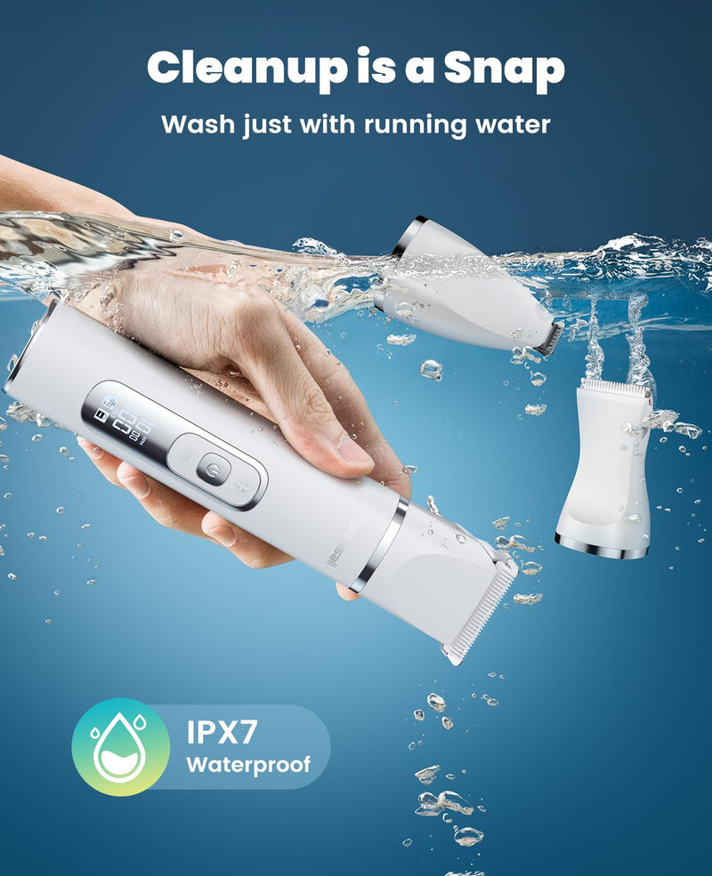 oneisall 4 in 1 Dog Grooming Kit with LCD Display, Dog Hair Trimmer for Paw Nail Grinder, Rechargeable Cordless Low Noise IPX7 Waterproof Pet Clippers (White) White