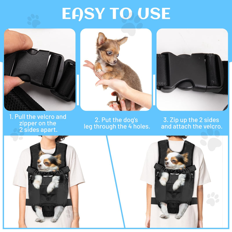 Petmolico Pet Dog Carrier Backpack, Adjustable Dog Legs-Out Front Backpack, Hands-Free Cat Pup Front Carrier Travel Bag, Easy-fit for Traveling Hiking for Small Medium Dogs, XL, Black - PawsPlanet Australia